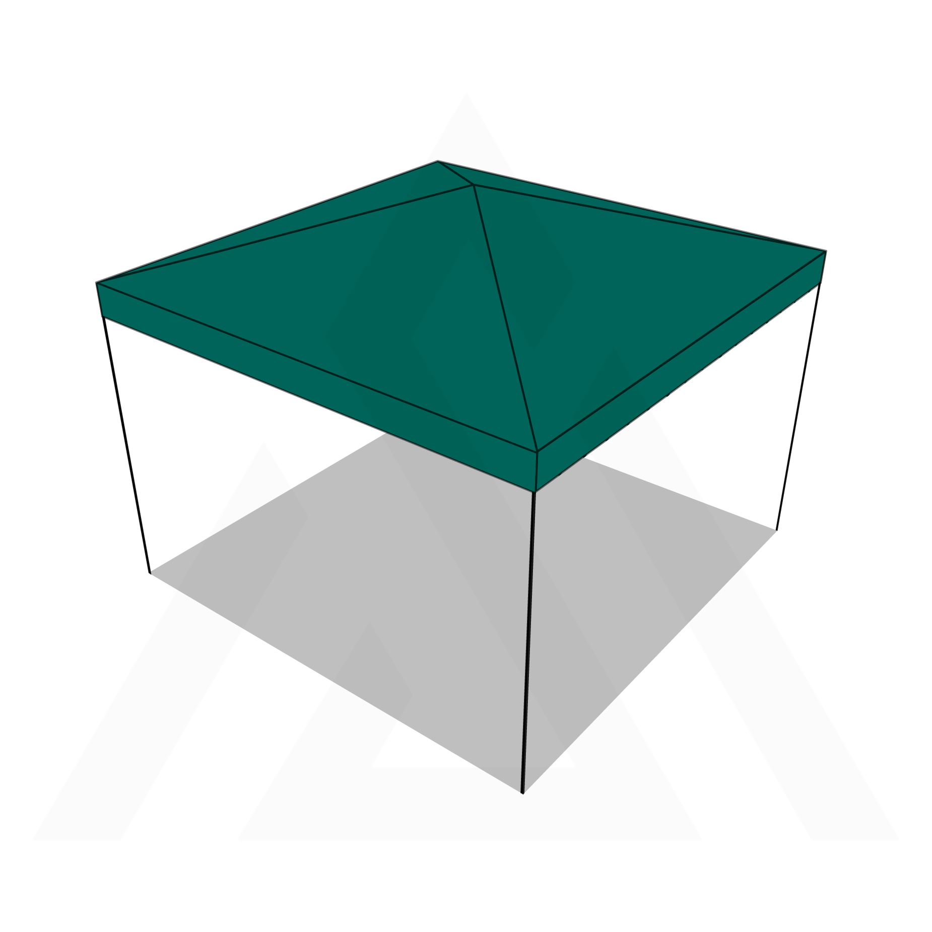 Bâche tonnelle carrée 4 pentes sans faîtage en Protect 670 : La référence en matière de protection étanche Vert industrie RAL 6026 - 2.5x2.5m